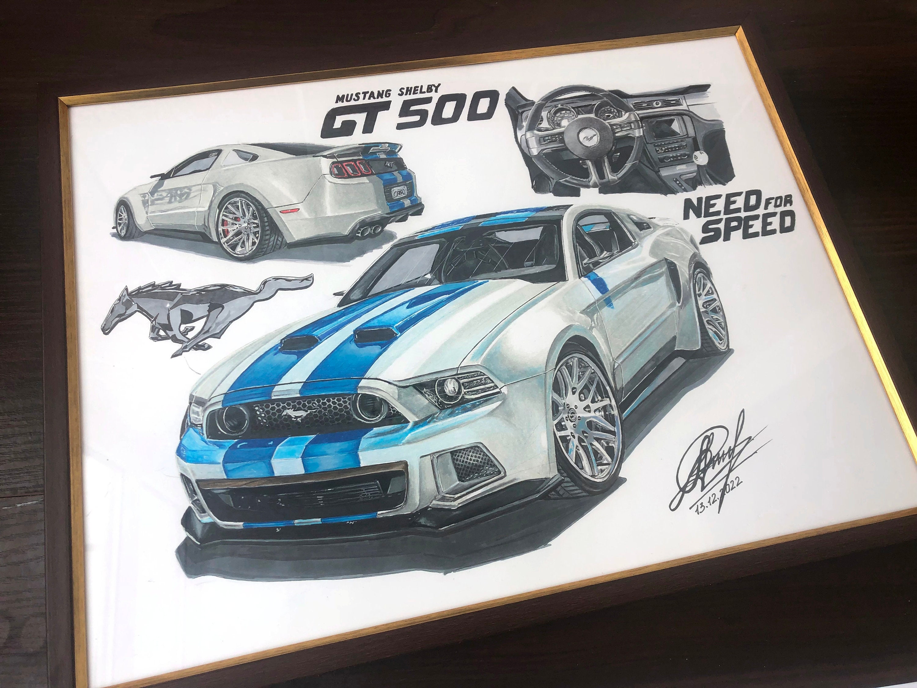 Drawing Ford Mustang Shelby GT500 Shelby Drawing Need for - Etsy