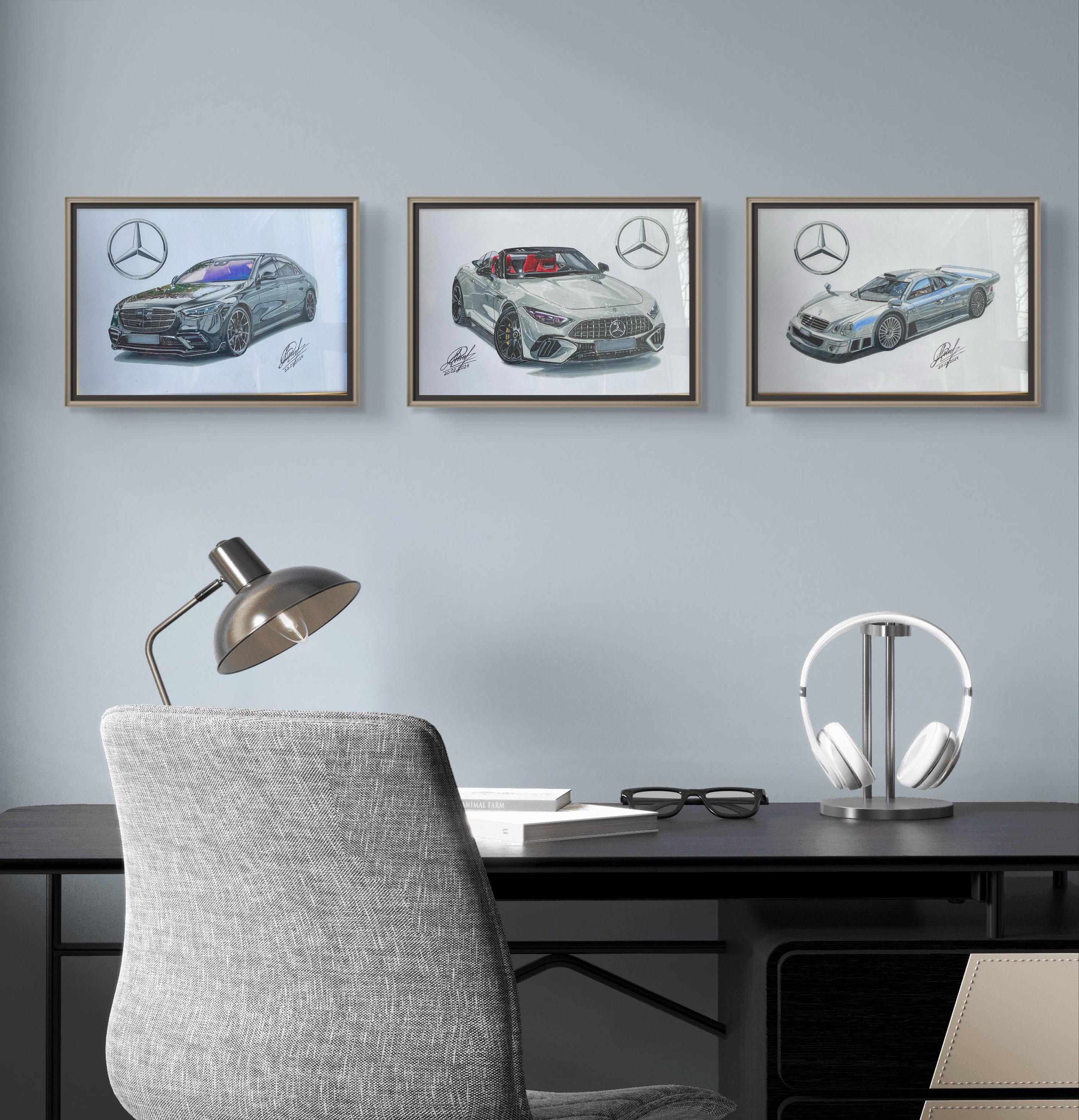 Mercedes Car Art Print Set, SL63, S-class, CLK GTR (digital Files