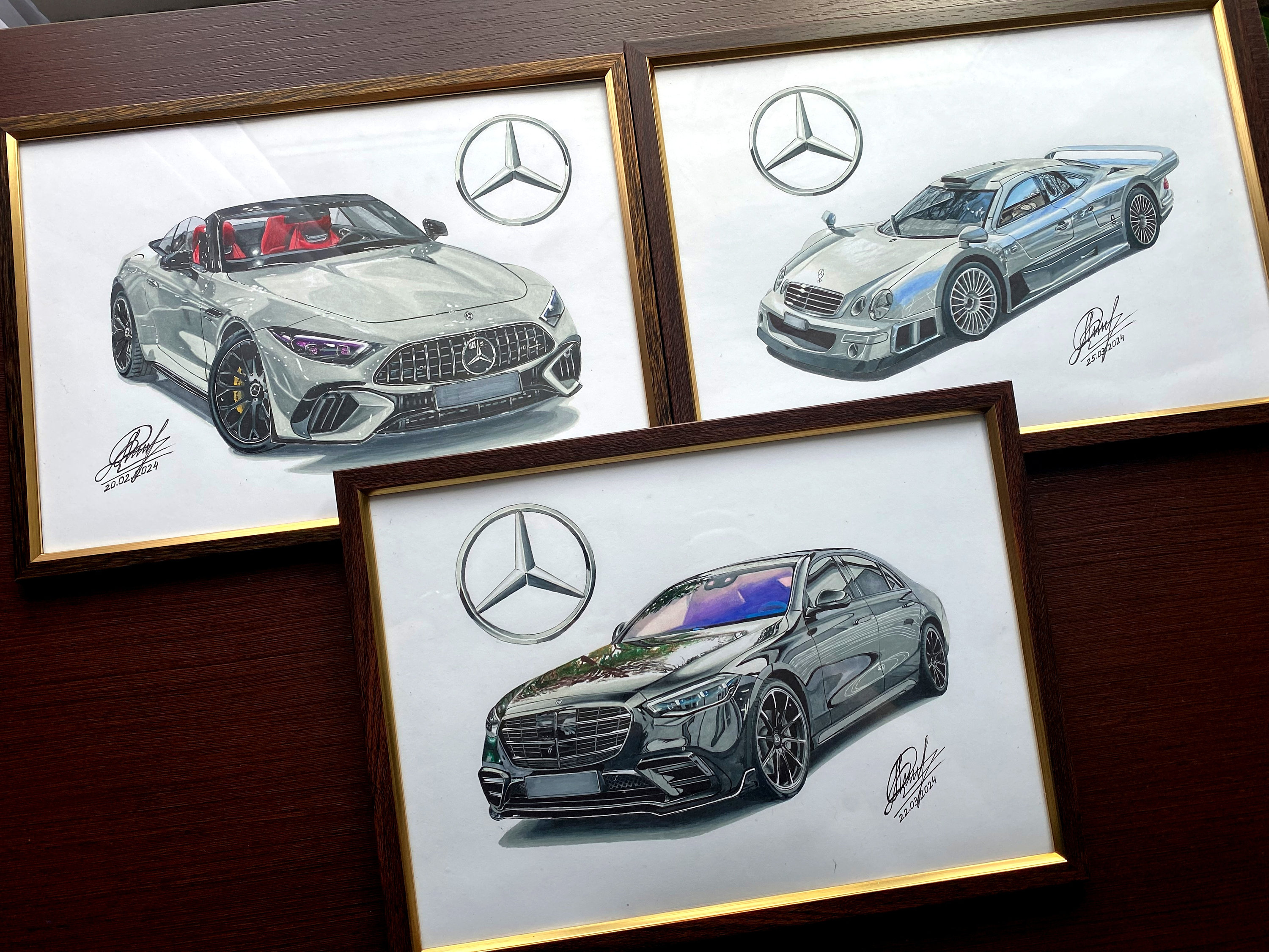 Mercedes Car Art Print Set, SL63, S-class, CLK GTR (digital Files