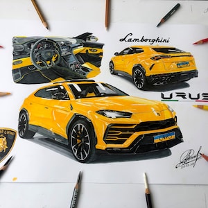 Zeichnung Lamborghini Urus, Urus Zeichnung, Realistischer Urus, Bleistifte Lamborghini, Digitale Zeichnung, Auto Kunst, Handzeichnung, originale Auto Zeichnung