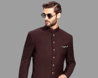 Wine Prince Sherwani Suit With White Trouser For Rich look in Party, Wedding, Engagement, Cultural Events, Reception, Festival (2 Piece)