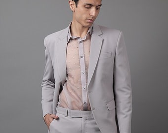 Silver Grey Blazer Suit With Trouser For Rich look in Meetings, Party, New Year, Wedding, Engagement, Night Club, Prom, Gifts (2 Piece)