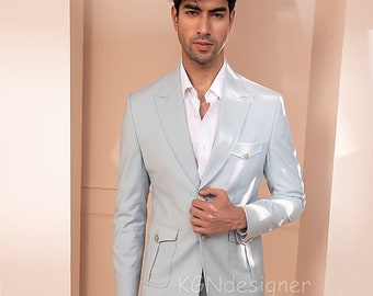 Sky Blue Blazer Suit With Trouser For Rich look in Meetings, Party, New Year, Wedding, Engagement, Night Club, Prom, Gifts (2 Piece)
