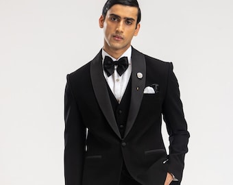 Wedding Special Black Tuxedo Suit With Black Satin Lapel & Black Trouser for Prom, Wedding, Party, Reception, Groom, Club, Gift
