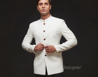 Wedding Special White Jodhpuri Suit With Trouser For Rich look in Wedding, Party, Engagement, Traditional Party, Prom (2 Piece)