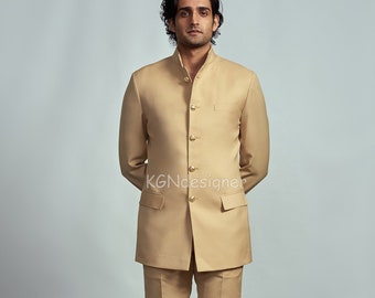 Beige Jodhpuri-kostym med byxor, traditionell festdräkt (2 delar)