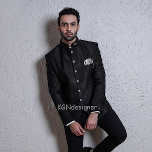 Black Prince Jodhpuri Suit With Black Trouser For Rich Amazing look in Party, Prom, Festival, Wedding, Engagement, Cocktail Party, Club