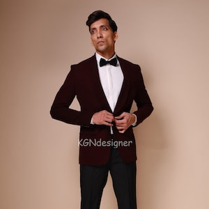 Maroon Tuxedo Suit With Black Color Trouser For Rich look in Party, New Year, Wedding, Engagement, Night Club, Prom, Gifts (2 Piece)