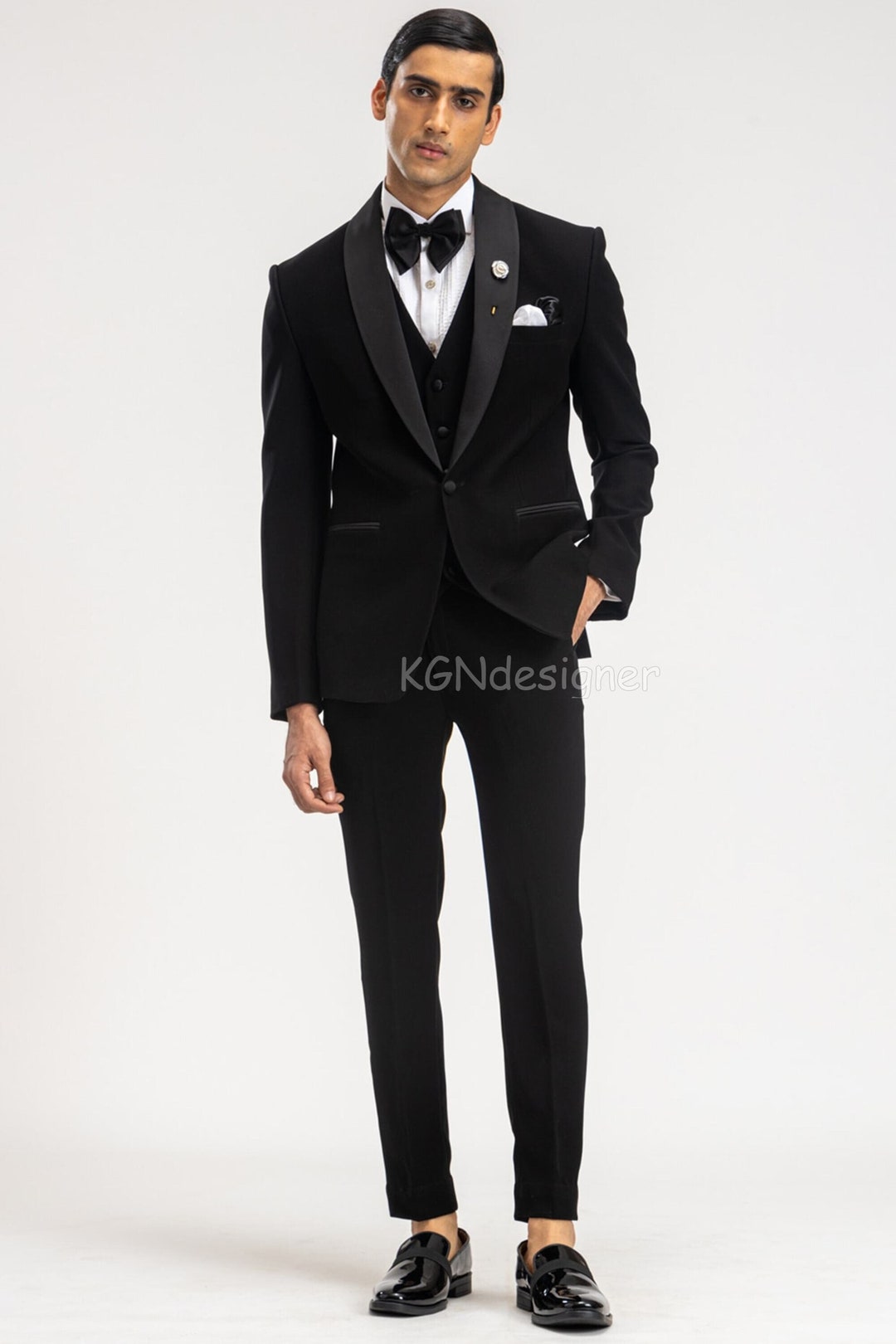 Mens Lace Prom Tuxedo Package in Black w/ Matching Pants and Bowtie main image 0