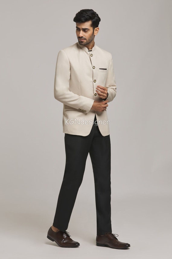 Black Coat White Shirt Off White Nawabi Jodhpuri Suit With Black