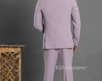 Prom Special Lavender Tuxedo Suit for Men, With Zardozi