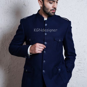 African Navy Blue Hunting Jacket For Men With Black Trouser For Rich look in Party, Wedding, Engagement, Traditional Party, Prom (2 Piece)