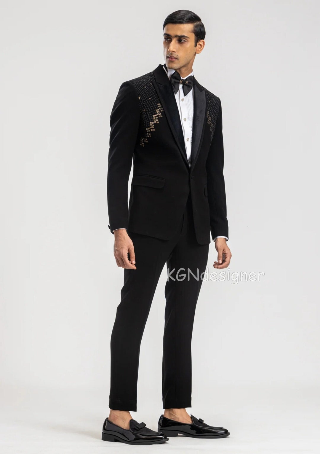 Black and Gold and Silver Sequin Suit - Shiny Prom Tuxedo Slim Fit Suit main image 1