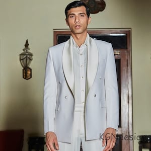 White Tuxedo Suit With White Lapel and White Trouser For Groom, Rich look in Party, New Year, Wedding, Engagement, Night Club, Prom, Gifts