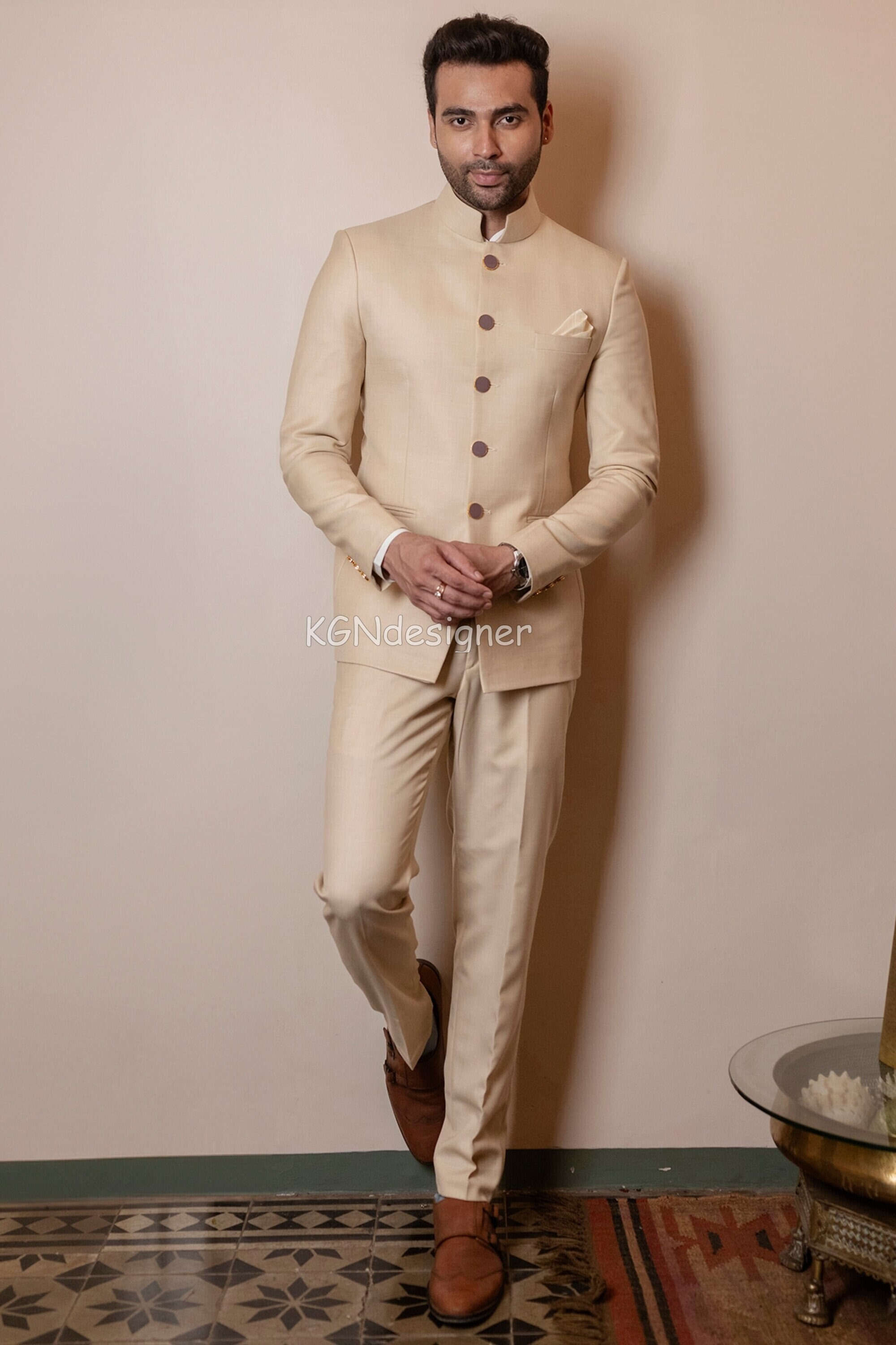 beige jodhpuri suit