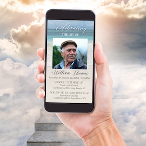 Digital Ocean Funeral Invitation, Celebration of Life Invitation, Evite Funeral Announcement Editable