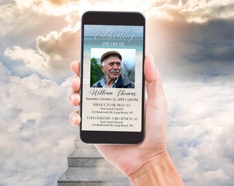 Digital Ocean Funeral Invitation, Celebration of Life Invitation, Evite Funeral Announcement Editable