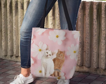 Custom Photo Pet Tote Bag, Custom Dog Tote Bag, Tote Bag for Dog, Tote Bag for Cat, Personalized Floral Tote, Custom Portrait Dog Lover Gift