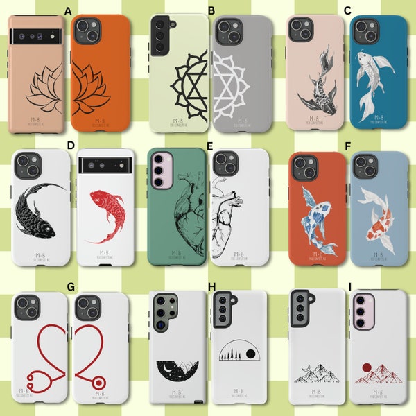 Aangepaste paar bijpassende telefoonhoesjes, gepersonaliseerde paar telefoonhoesje Mountain Lover Wanderlust Yoga Nurse Love Gift, iPhone, Galaxy s23 Pixel