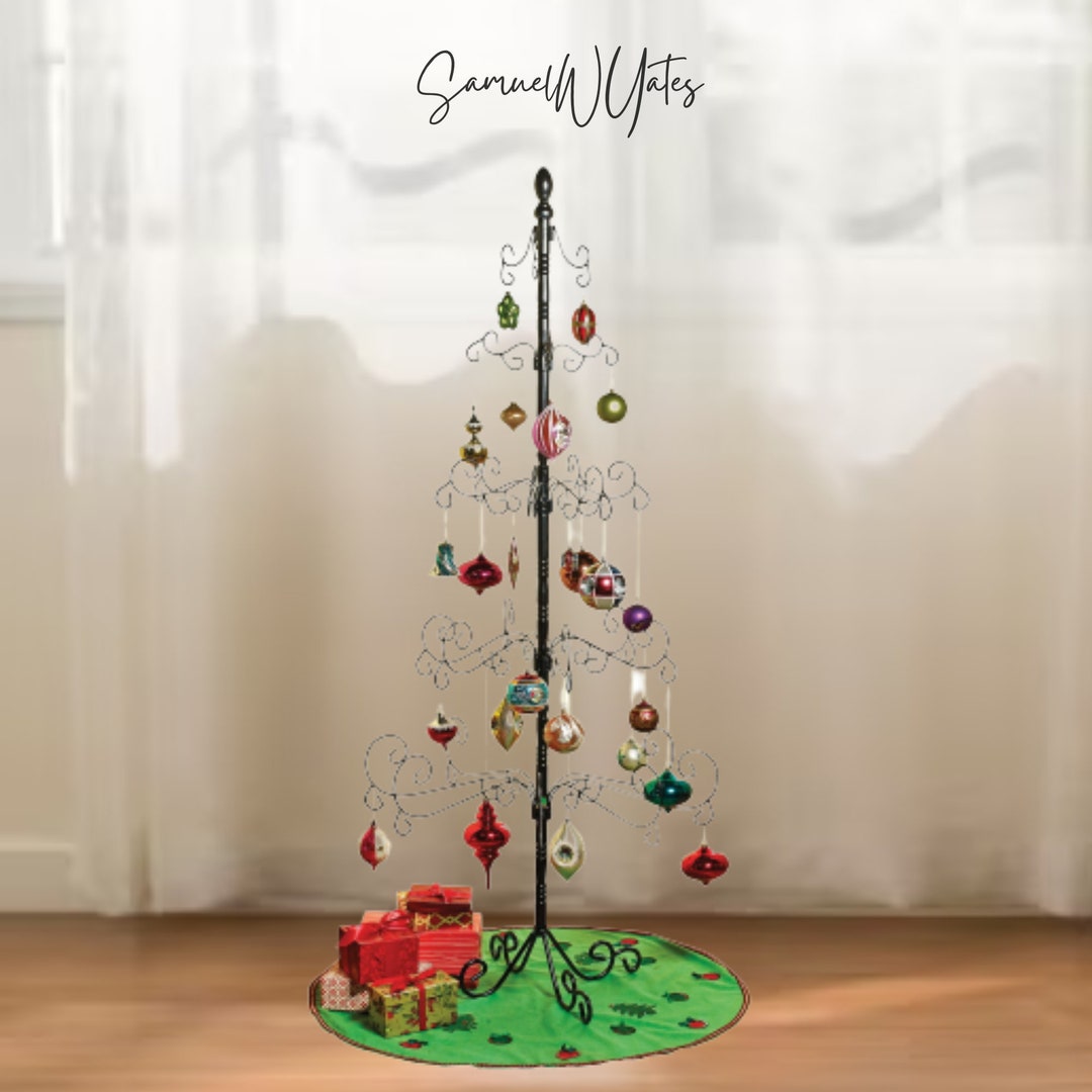 DJH-10.6 Inch Ornament Tree Display Stand, Decorative Black Metal Tabletop Display Stand Features Multiple Hooks Display Rack Ornaments Glass Globes B
