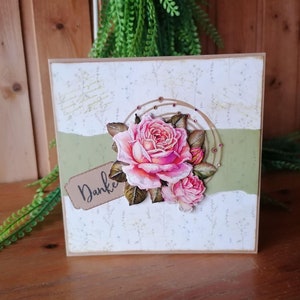 Vintage Karte zum Danke sagen, Danke Karte im Shabby Chic Look, liebevolle gestaltete Handarbeit, ein wunderschönes Unikat