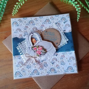 Vintage Karte zur Geburt, Glückwunschkarte im Shabby Chic Look, liebevolle Handarbeit, ein wunderschönes Unikat mit großem 3D Sticker