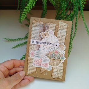 Vintage Karte zum Geburtstag, Geburtstagskarte im Shabby Chic Look, liebevolle Handarbeit, ein wunderschönes Unikat