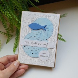Karte zur Taufe, Taufkarte, liebevolle Handarbeit, Holzfisch