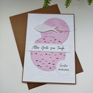 Karte zur Taufe, Taufkarte Mädchen liebevolle Handarbeit, Holzfisch