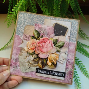 Vintage Karte zum Geburtstag, Geburtstagskarte im Shabby Chic Look, liebevolle Handarbeit, ein wunderschönes Unikat