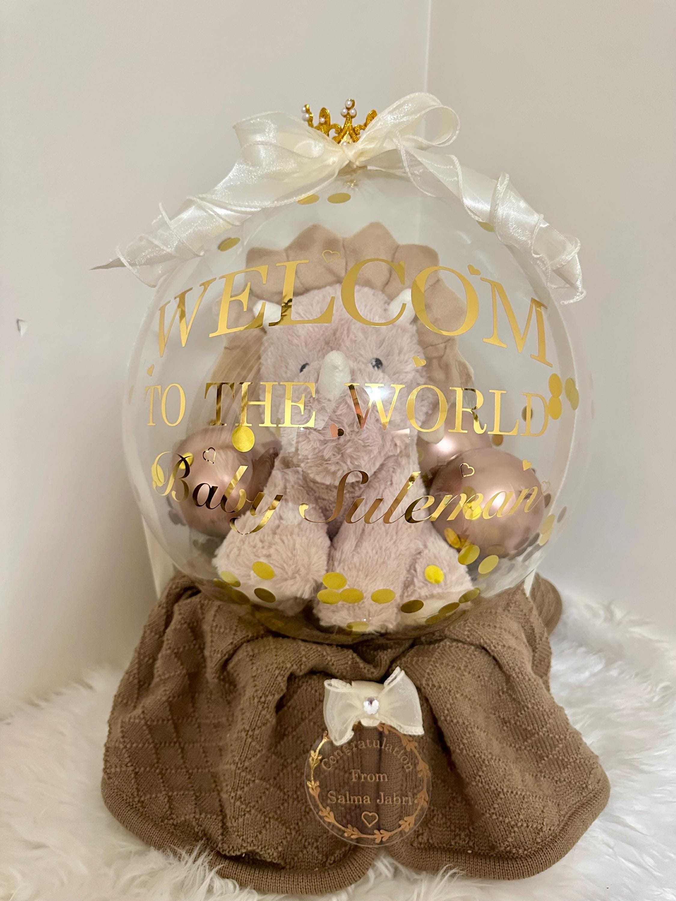 Personalized Baby Balloon Gift: Plush Dinosaur, Welcome to the World
