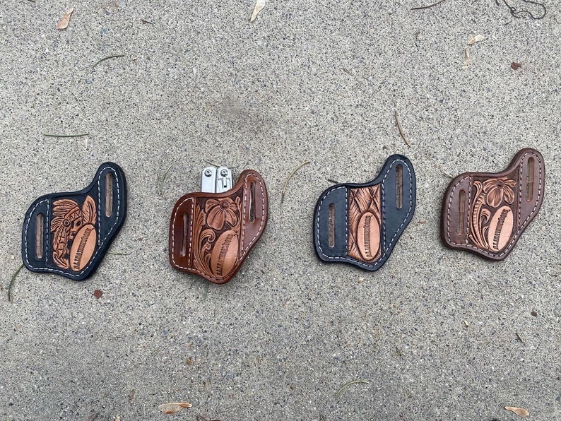 Custom Tooled Leather Pancake Pocket Knife Sheath Etsy