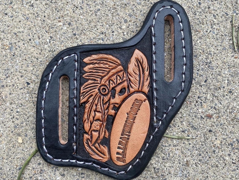 Custom Tooled Leather Pancake Pocket Knife Sheath Etsy