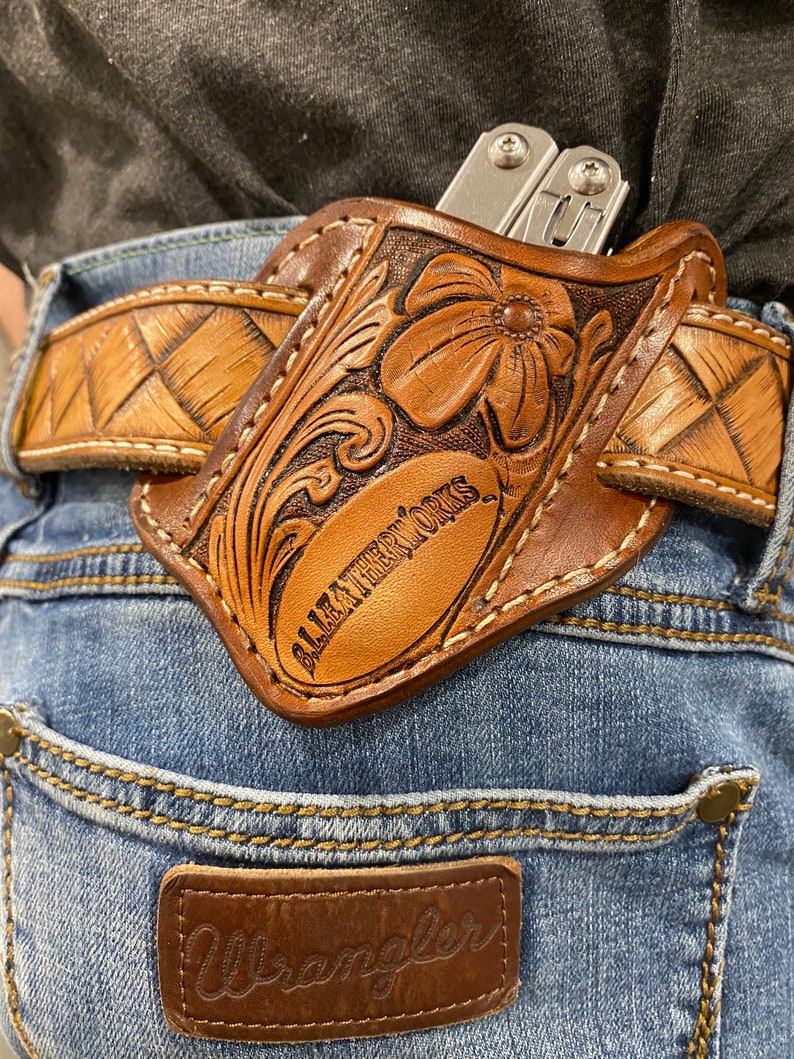 Custom Tooled Leather Pancake Pocket Knife Sheath Etsy