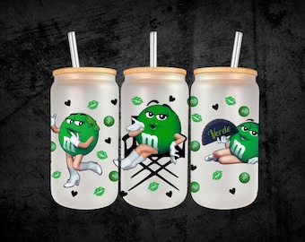 Green M&M Glass Cup