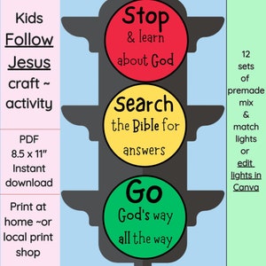 Attività della scuola domenicale di artigianato cristiano stampabile Lezione biblica Artigianato del semaforo per bambini Download PDF Risorsa di apprendimento basata sulla fede istantanea