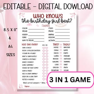 Who Knows The Birthday Girl Best Party Printable Interactive Game All Age Editable Canva Template Birthday Girl Favorite Party Activity Gift