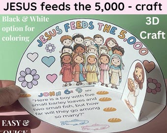 Jesus 3D Coloring DIY Craft Printable For Christian Girl Homeschool Bible Verse Lesson Activity For Kids Sunday School Worksheet Feeds 5,000