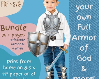 Armor of God Printable Activity For Kid Full Armor of God Bible Scripture Gift For Homeschool Preschool Christian Faith SVG Kid Game Bundle