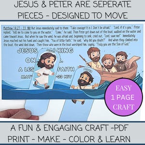 Jesus geht auf Wasser Aktivität druckbare Seite Färbung Handwerk für christliche Vorschulkind Lernen in der Sonntagsschule einfaches DIY Bibel-Vers Geschenk