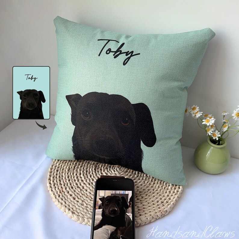 Custom Pet Portrait Pillow & Name,personalized Pet Pillow Dog Drawing