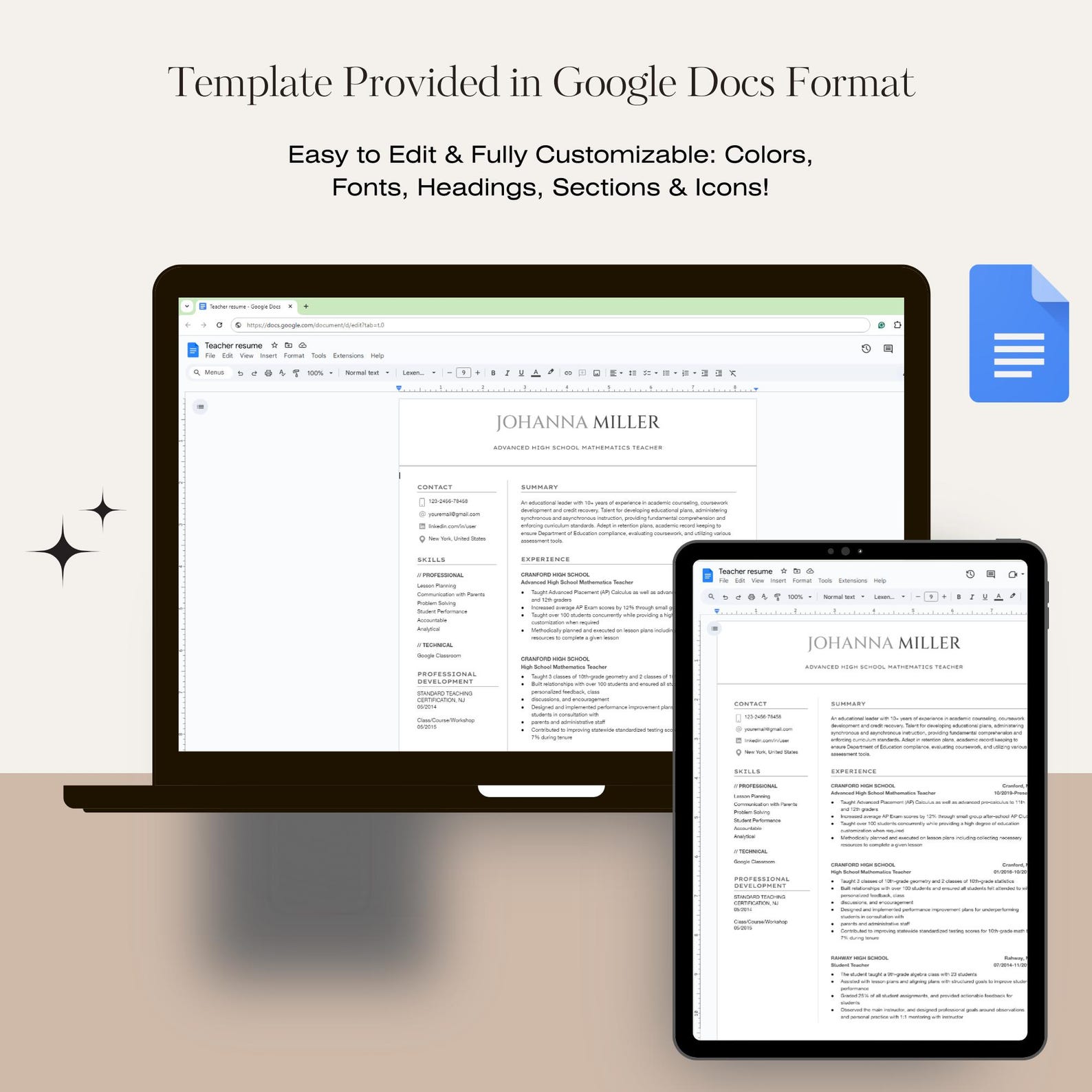 Modern Resume Template: Google Docs, Cover Letter & Job Tracker - Etsy