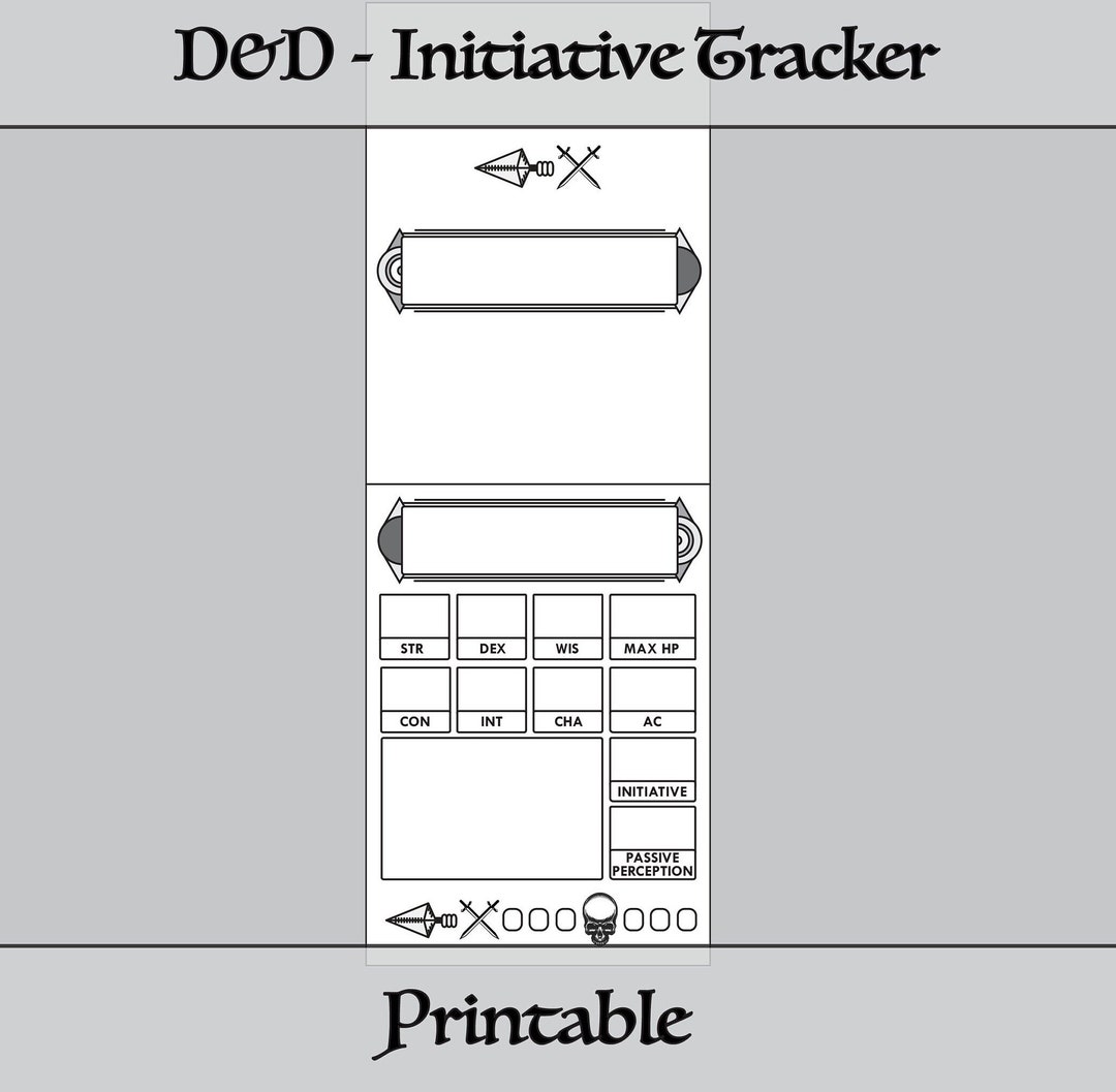 D&D Initiative Tracker Black and White Printerfriendly Etsy