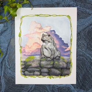 Toad Wall, 8x10 Fine Art Print, Toad Art, Gouache Painting, Gouache Print
