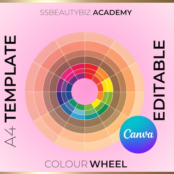 Makeup Artist Colour Wheel Chart, Editable Canva Template Colour Wheel Chart, Lash Tech, Nail Tech, Makeup Course, Course Colour wheel chart