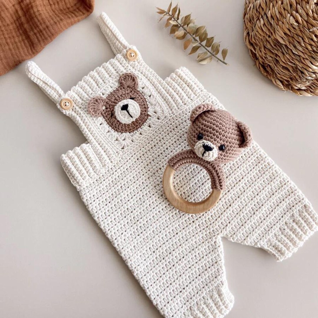 Teddy Bear Onesie, Teddy Bear Jumpsuit, Teddy Rattle, Knitted Baby — free download