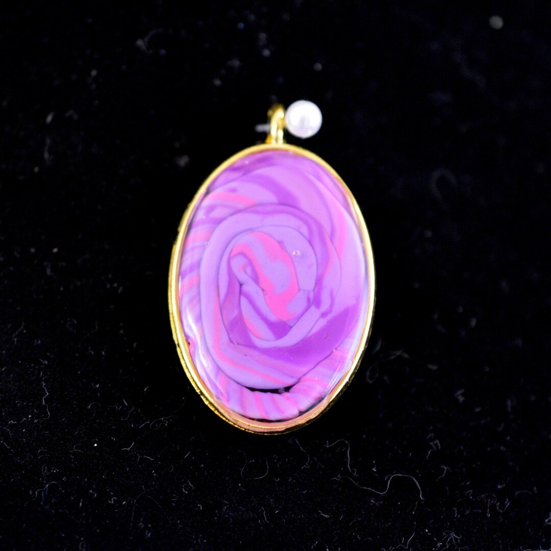 Purple and Pink Marbled Clay Rope Swirl Oval Pendant Jewelry - Hand ...