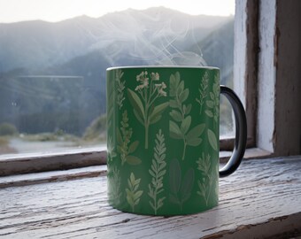 Coffee Mug, Gift for Her Floral Mug Nature Mug Leaf Mug Botanical Mug Green Leaf Mug Ceramic Mug Gift for Wife