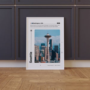 Seattle Travel Poster, Seattle Prints, Wall Art, Printable Decor, Seattle Posters, Space Needle, Photography, US Cities, Digital Download