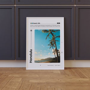 Honolulu Travel Poster, Honolulu Prints, Wall Art, Printable Decor, Hawaii Posters, Photography, US Cities, Oahu, Modern, Digital Download